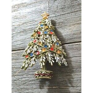 ART Christmas Tree Rhinestone Garland Arthur Pepper Enamel Vintage Brooch
